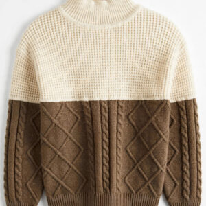 Cream & Brown Cable Two-Tone Sweater — image 1