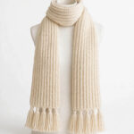 Cream Ribbed Tassel Scarf