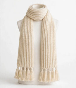 Cream Ribbed Tassel Scarf