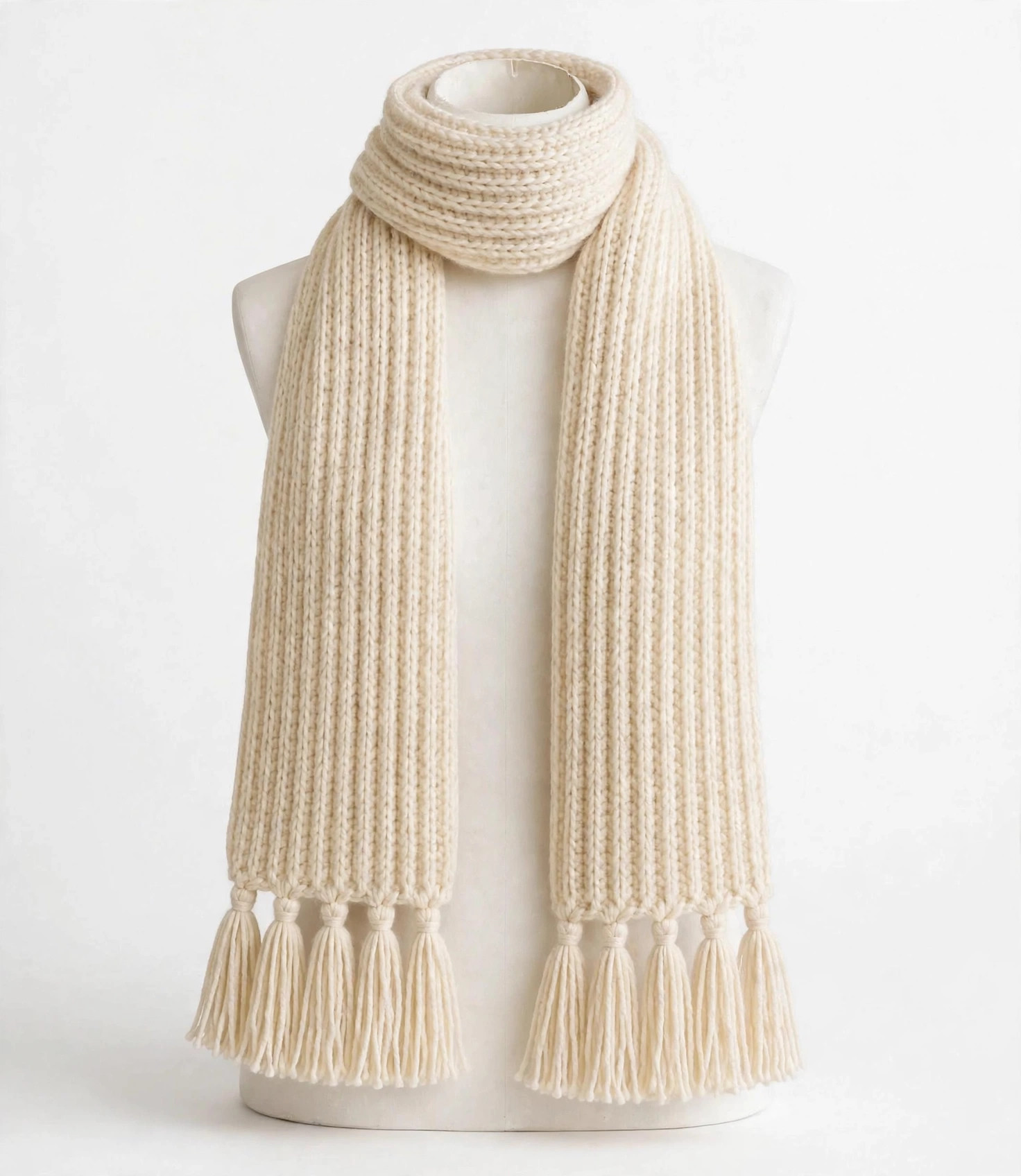 Cream Ribbed Tassel Scarf — image 1