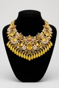 Yellow Kundan Necklace & Earrings Set