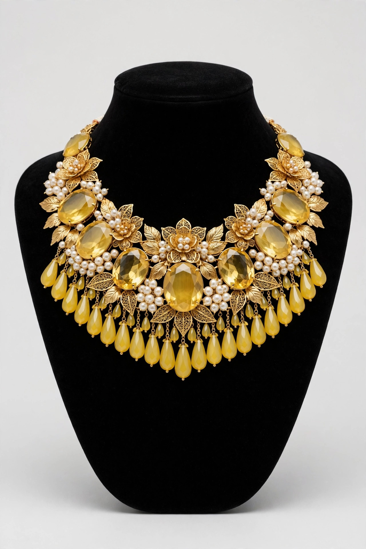 Yellow Kundan Necklace & Earrings Set — image 1