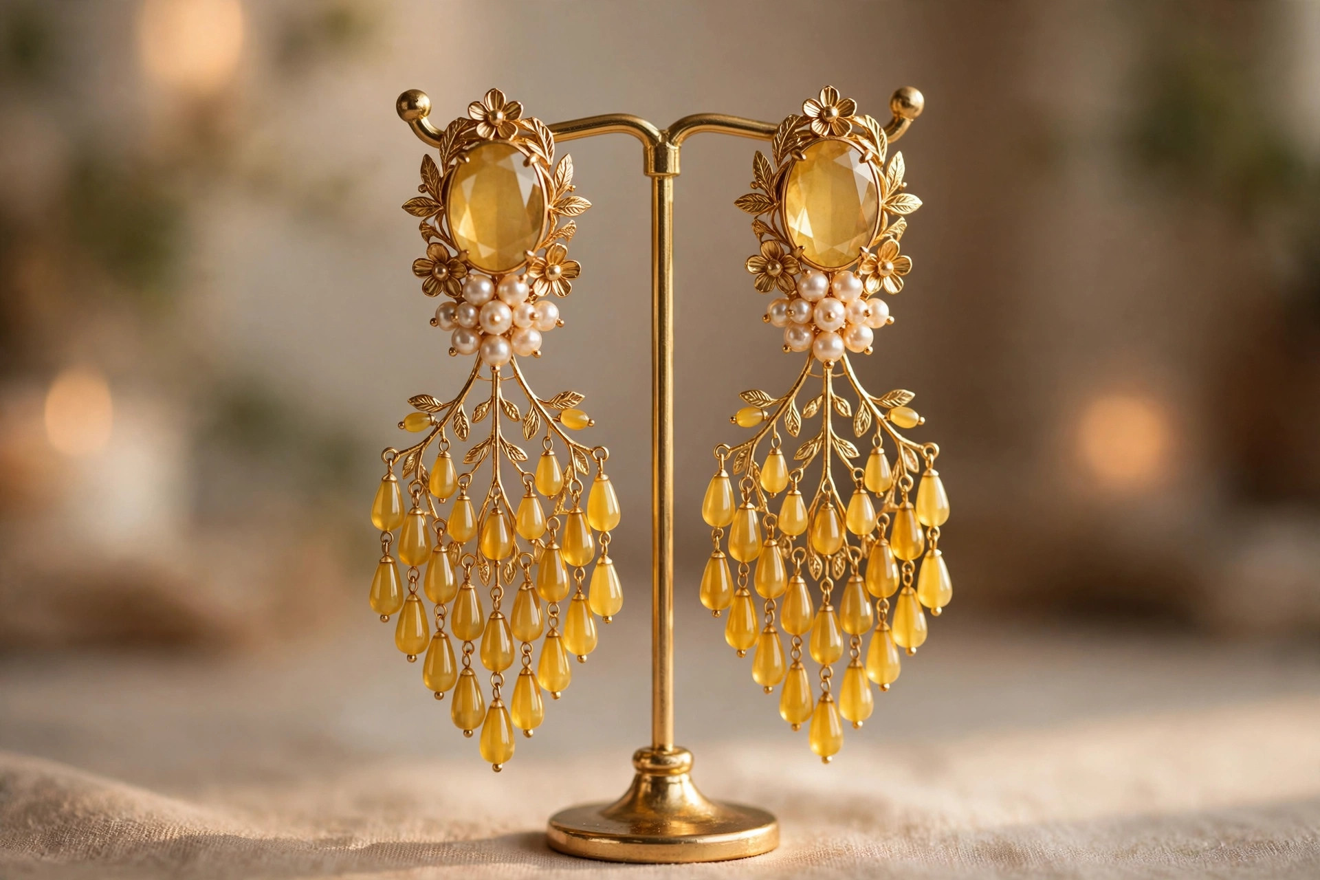 Yellow Kundan Necklace & Earrings Set — image 2