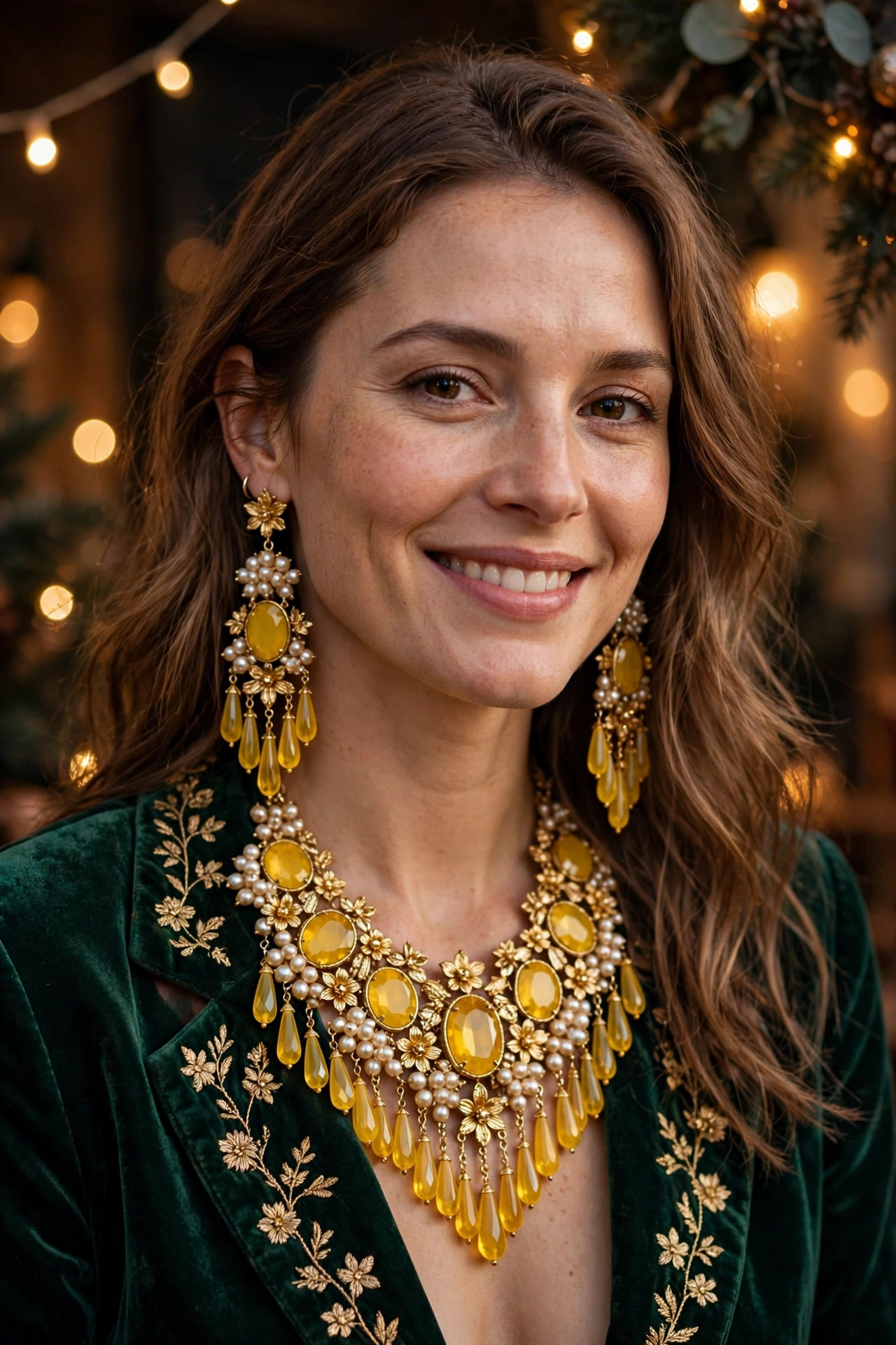 Yellow Kundan Necklace & Earrings Set — image 5