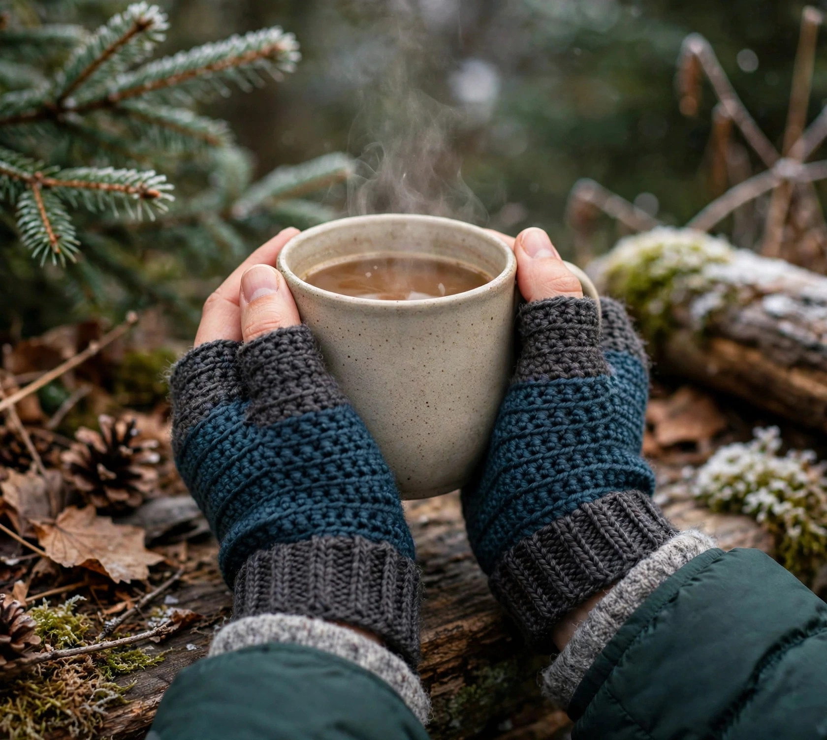 Dark Teal & Charcoal Fingerless Gloves — image 2