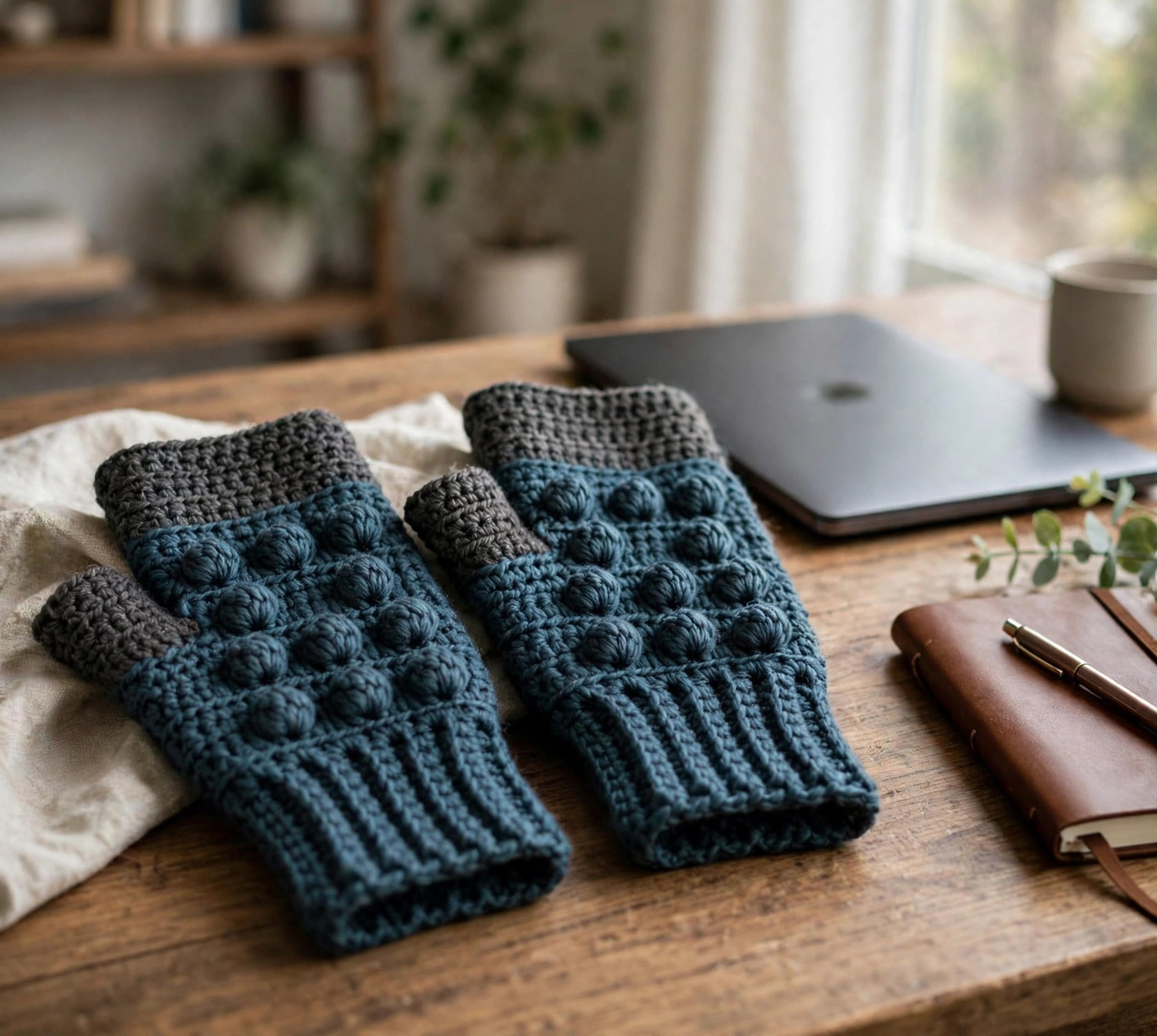 Dark Teal & Charcoal Fingerless Gloves — image 5