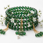 Green Crystal & Pearl Bracelet Set with Tassels