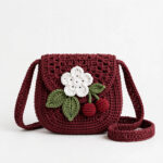 Maroon Crochet Cherry Shoulder Bag
