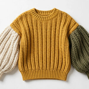 Mustard Color-Block Chunky Knit Sweater — image 1