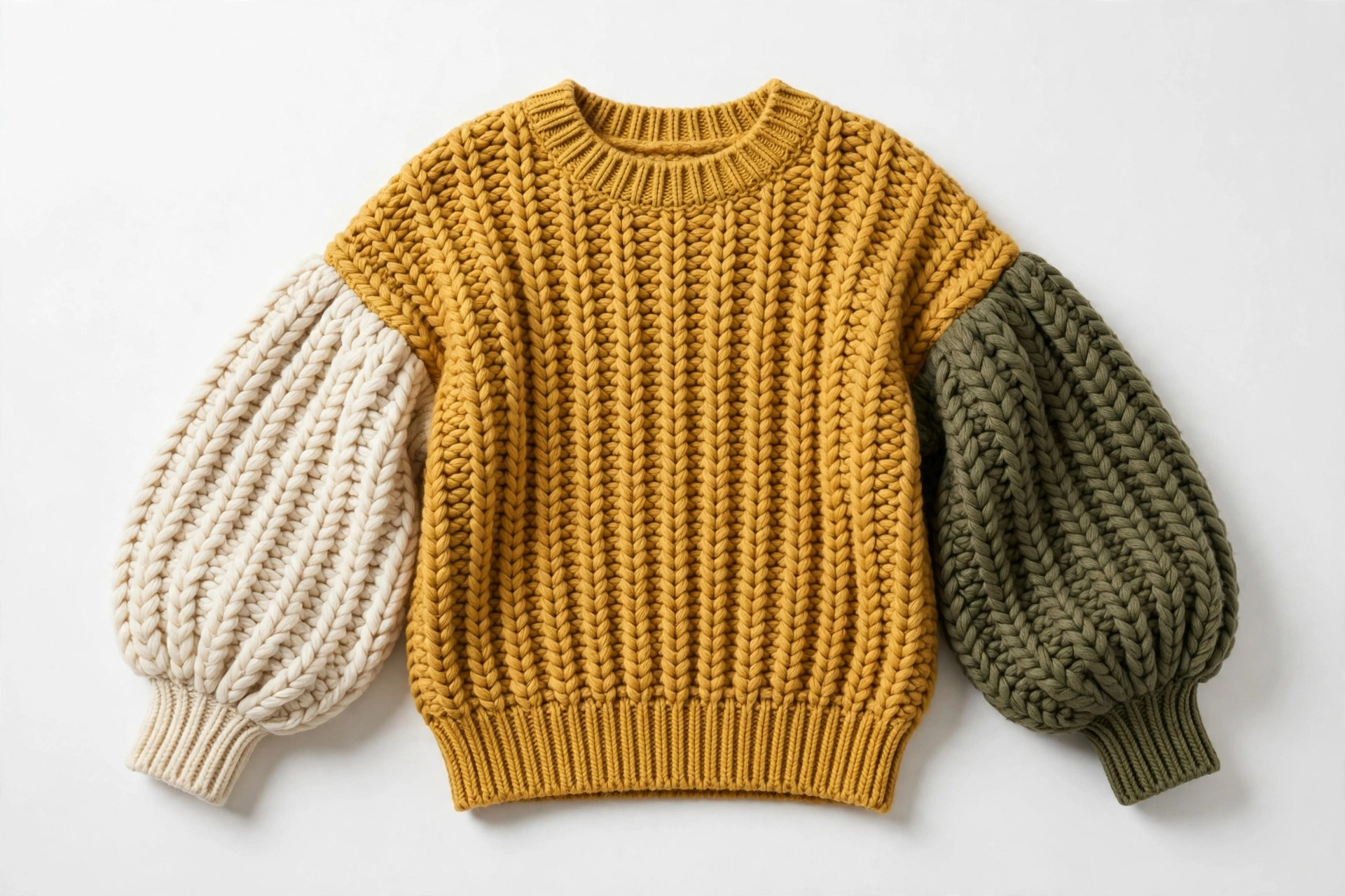 Mustard Color-Block Chunky Knit Sweater — image 1