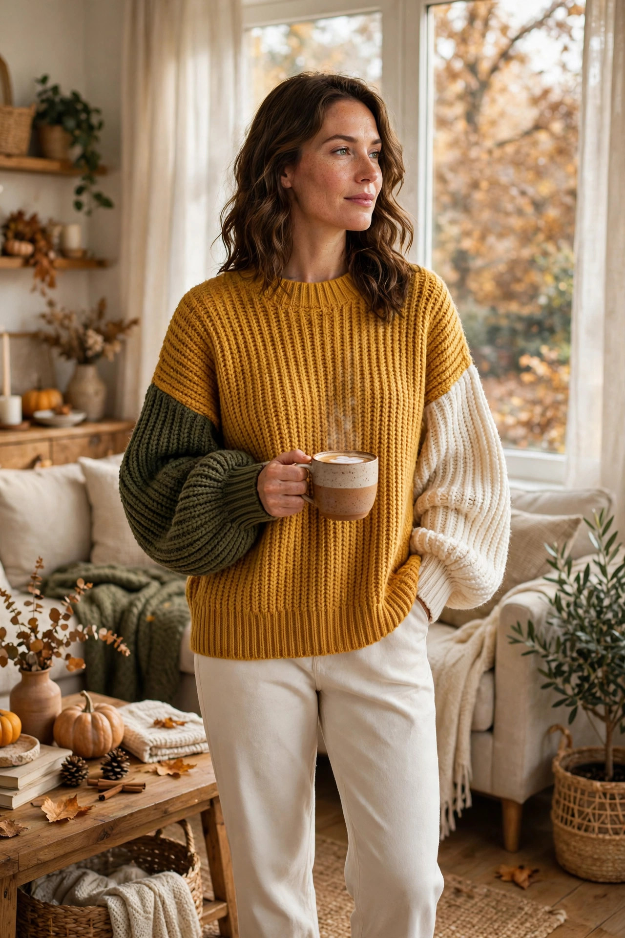 Mustard Color-Block Chunky Knit Sweater — image 5