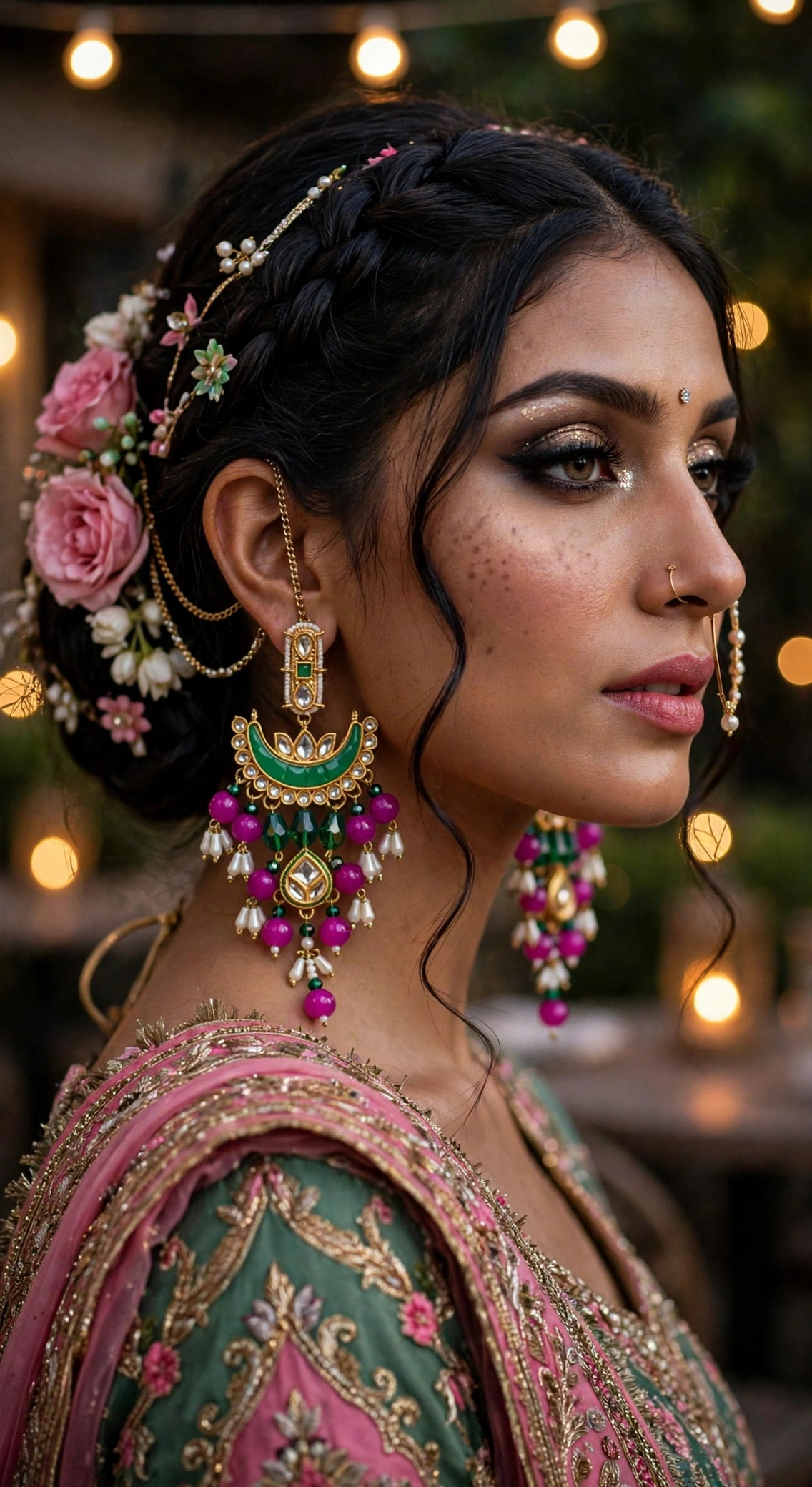 Green & Magenta Chandelier Earrings — image 2