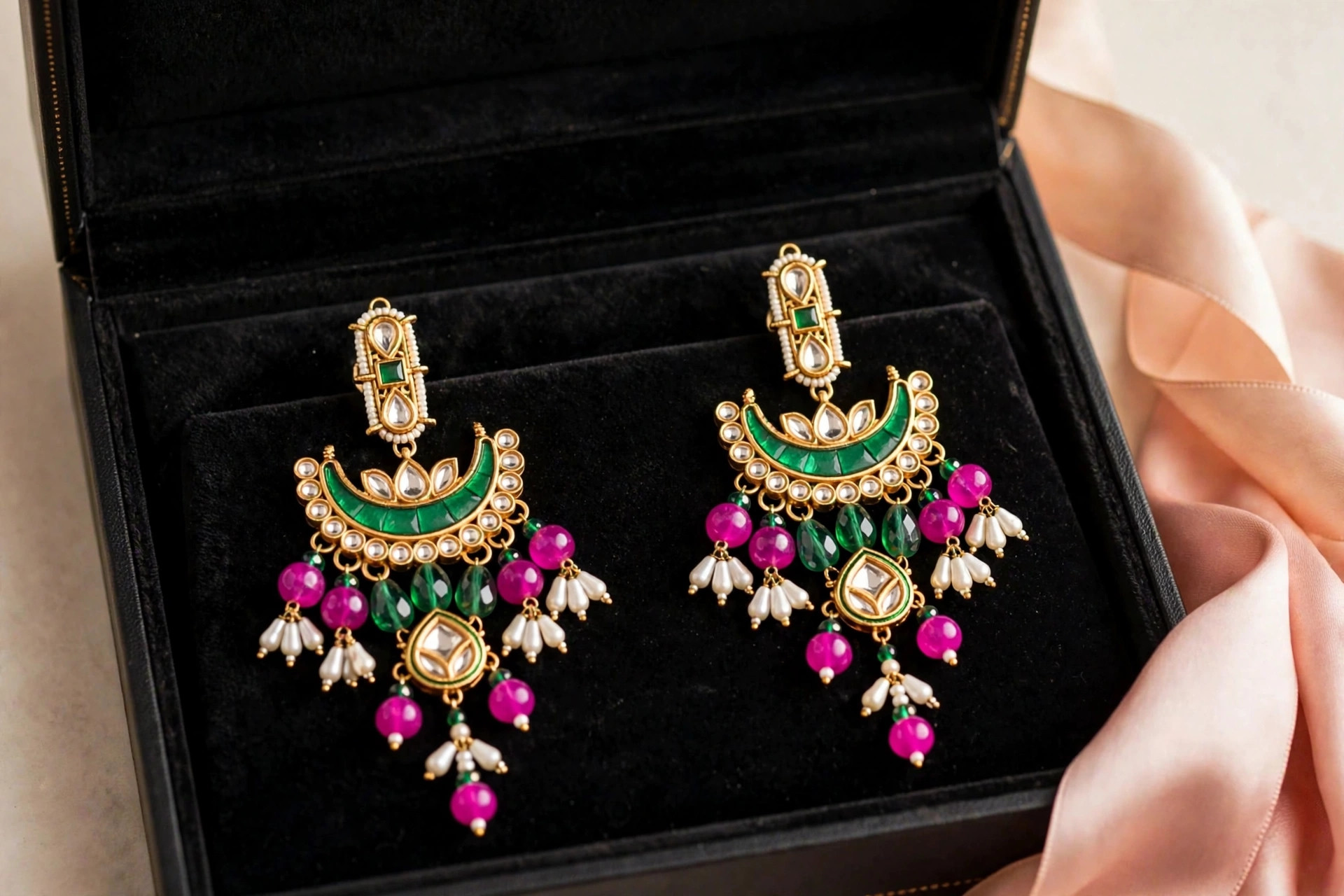 Green & Magenta Chandelier Earrings — image 4