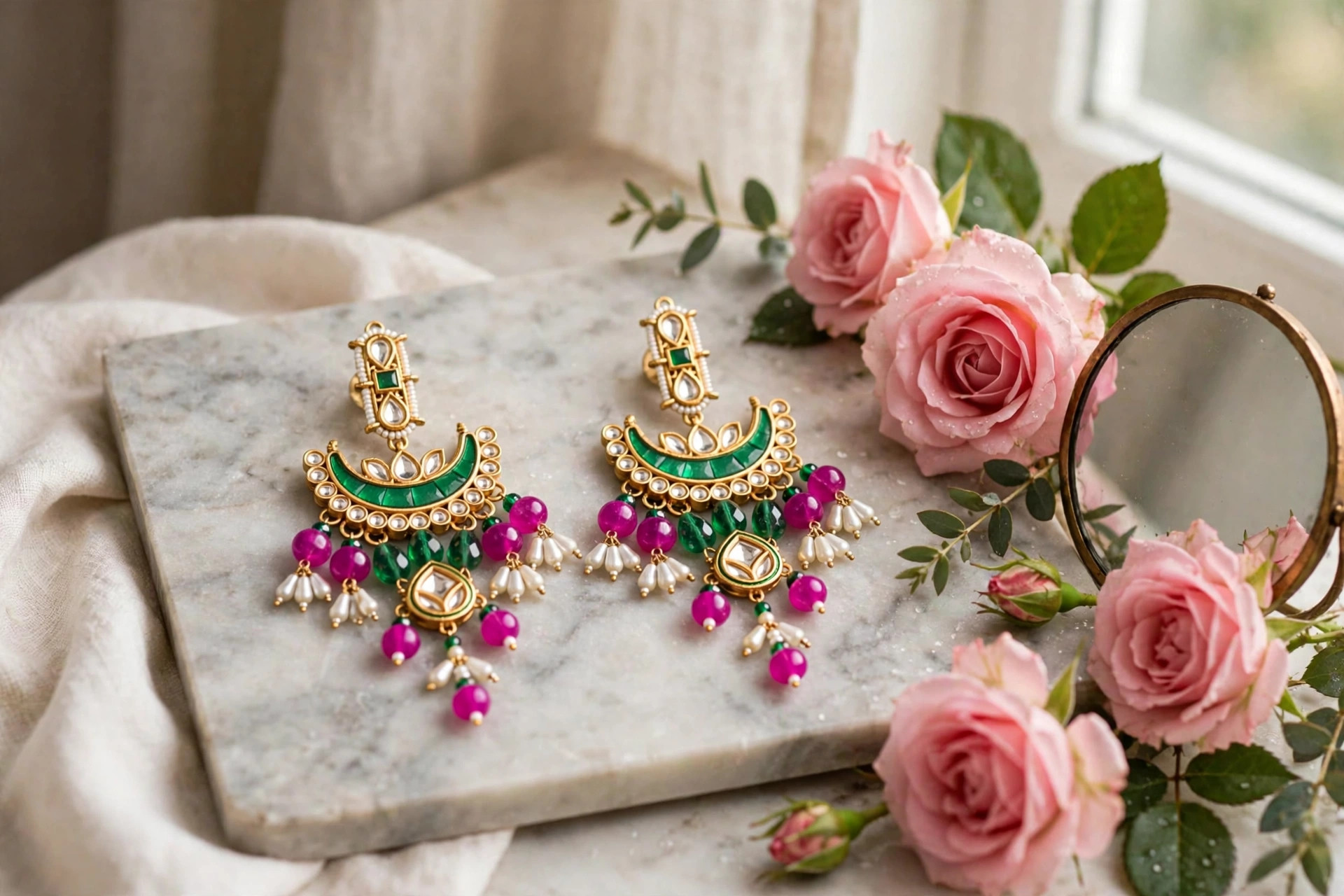 Green & Magenta Chandelier Earrings — image 5