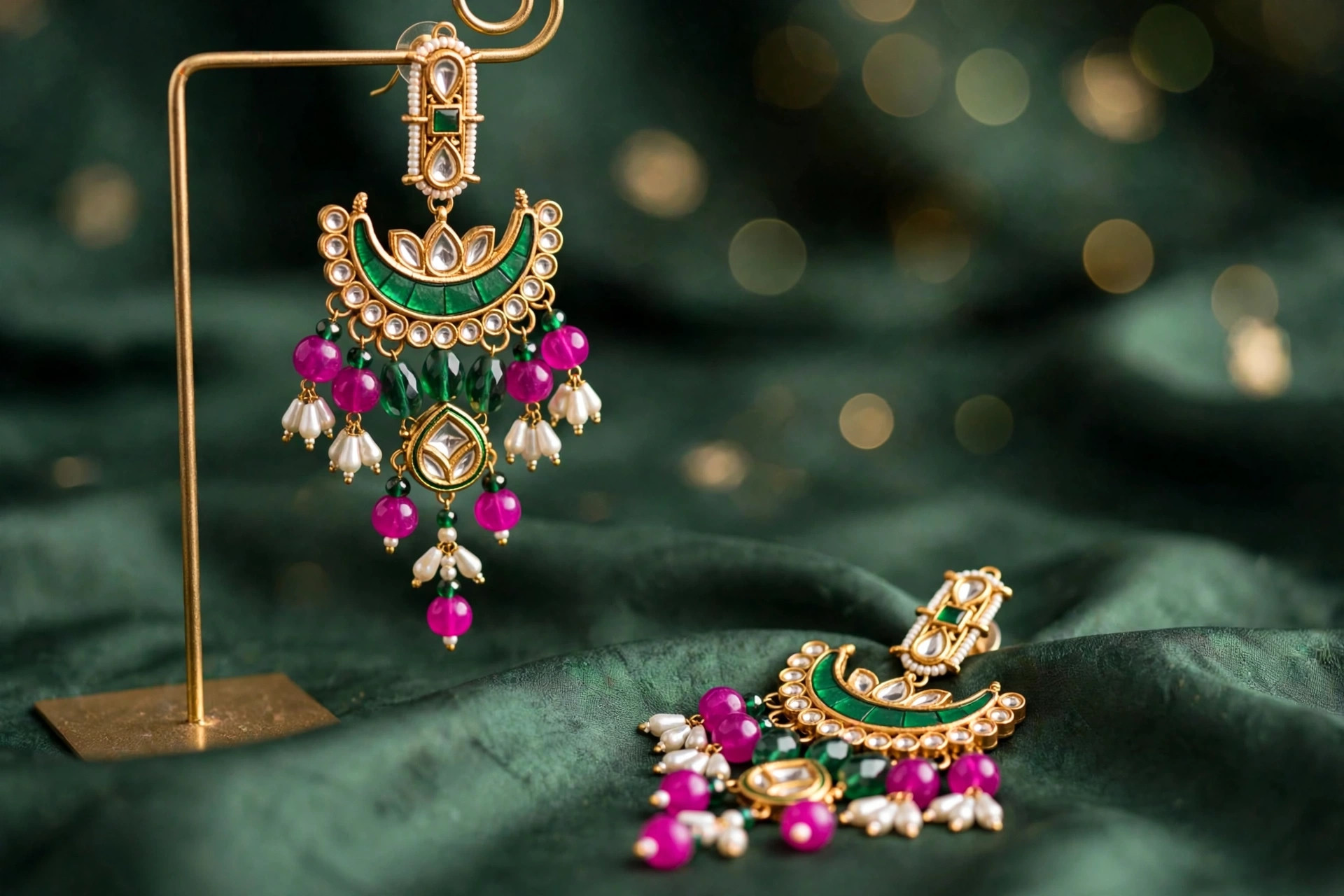 Green & Magenta Chandelier Earrings — image 6
