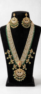 Green Kundan Rani Haar Bridal Set – Multi-Strand Pearl Mala with Chandbali Earrings