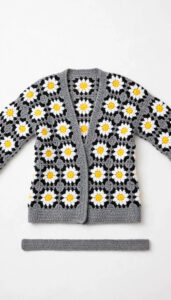 Grey Daisy Wrap Cardigan with Belt