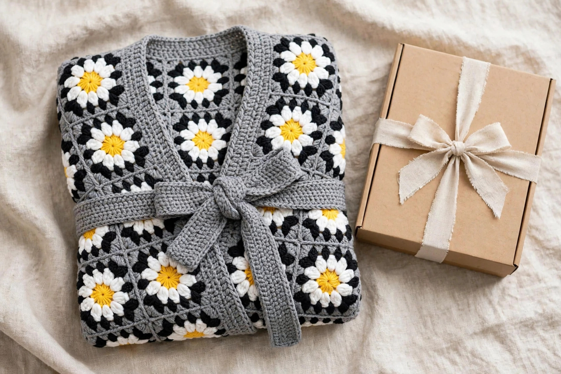 Grey Daisy Wrap Cardigan with Belt — image 4