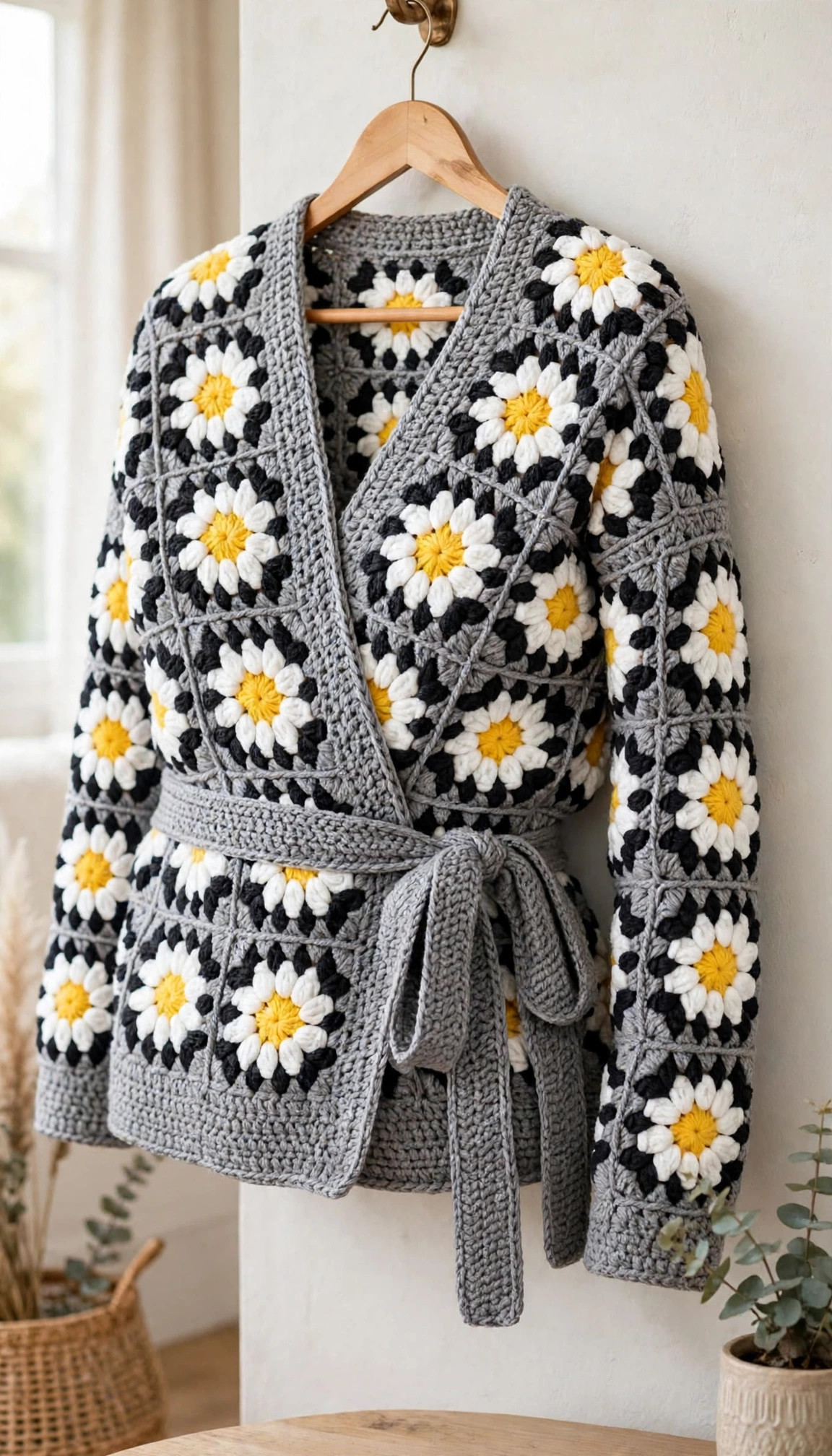 Grey Daisy Wrap Cardigan with Belt — image 5