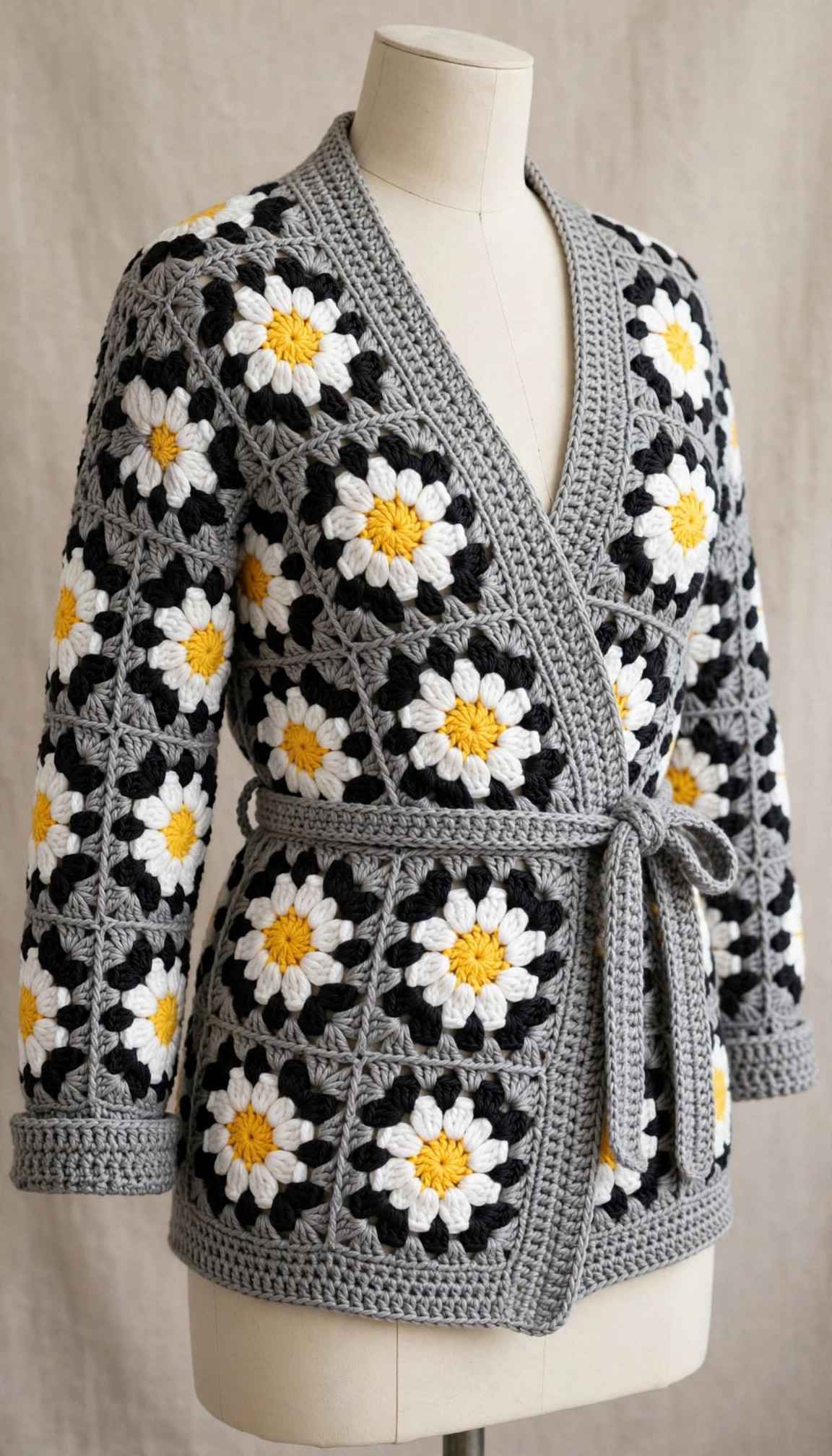 Grey Daisy Wrap Cardigan with Belt — image 6