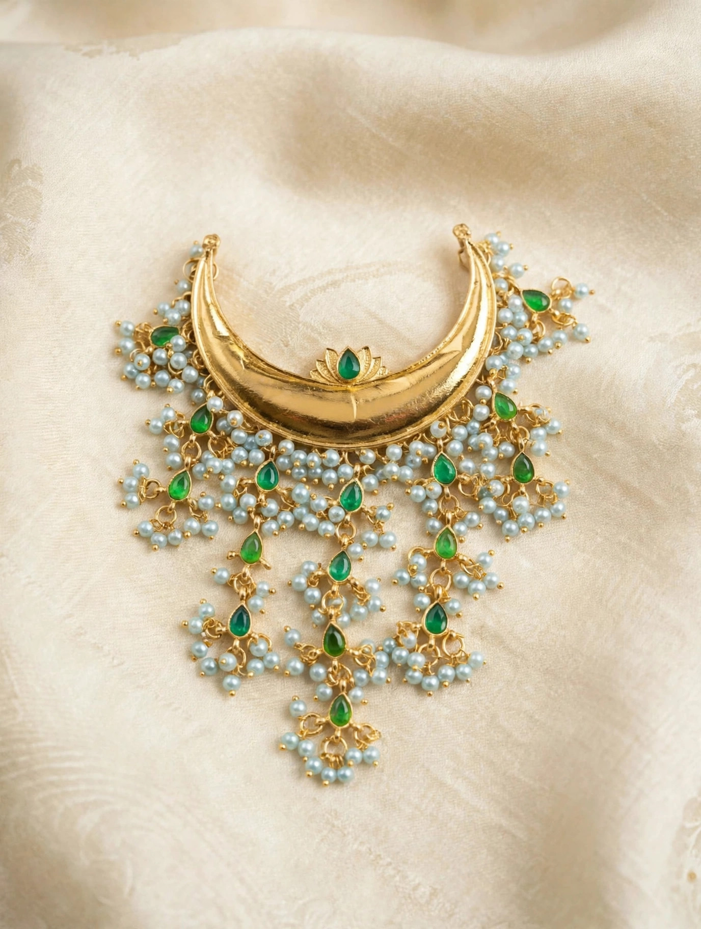 Gold Crescent Pearl Necklace Set — image 1