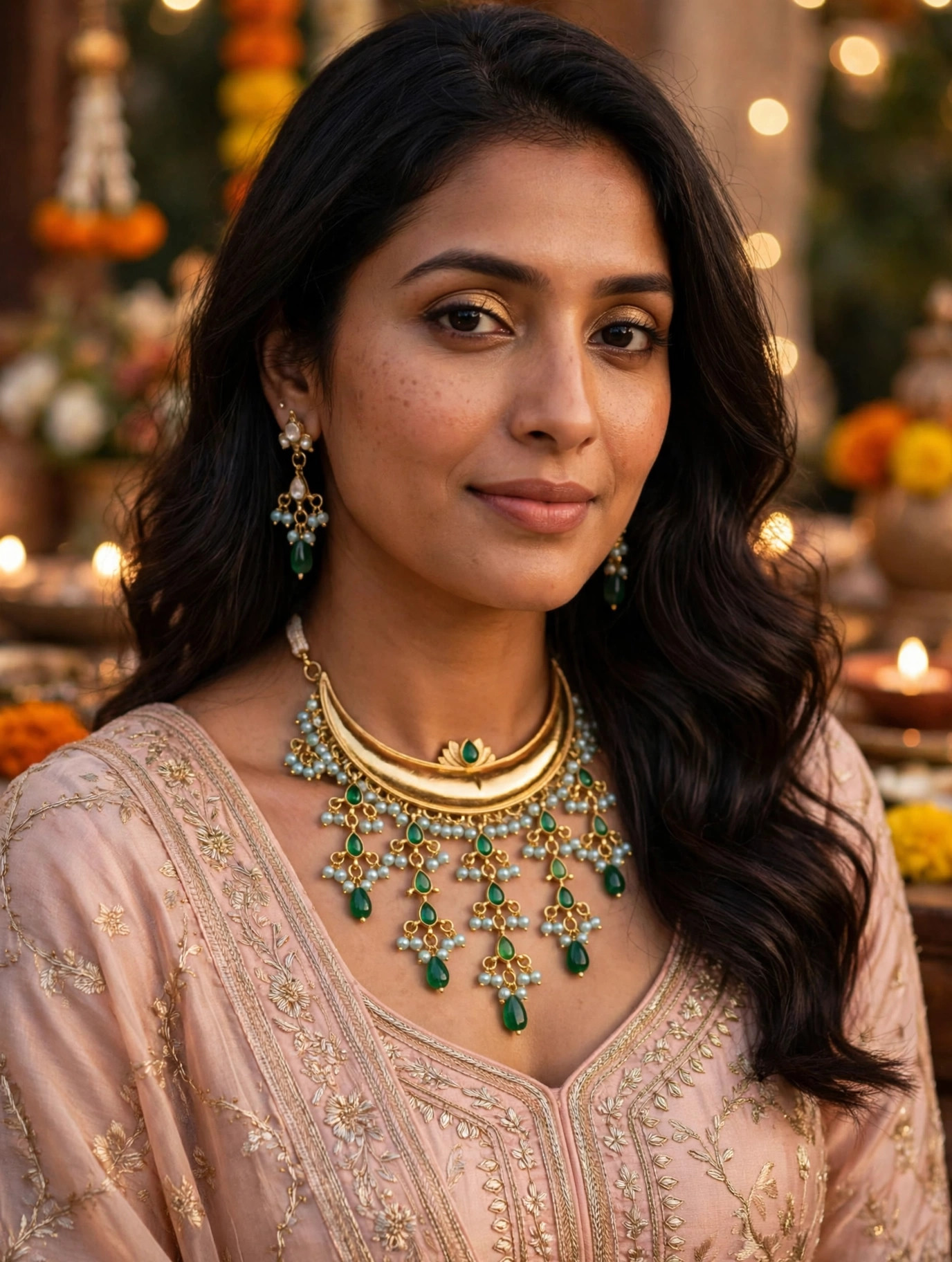 Gold Crescent Pearl Necklace Set — image 2