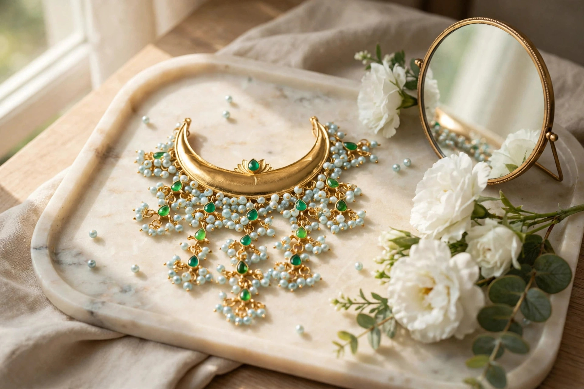 Gold Crescent Pearl Necklace Set — image 5