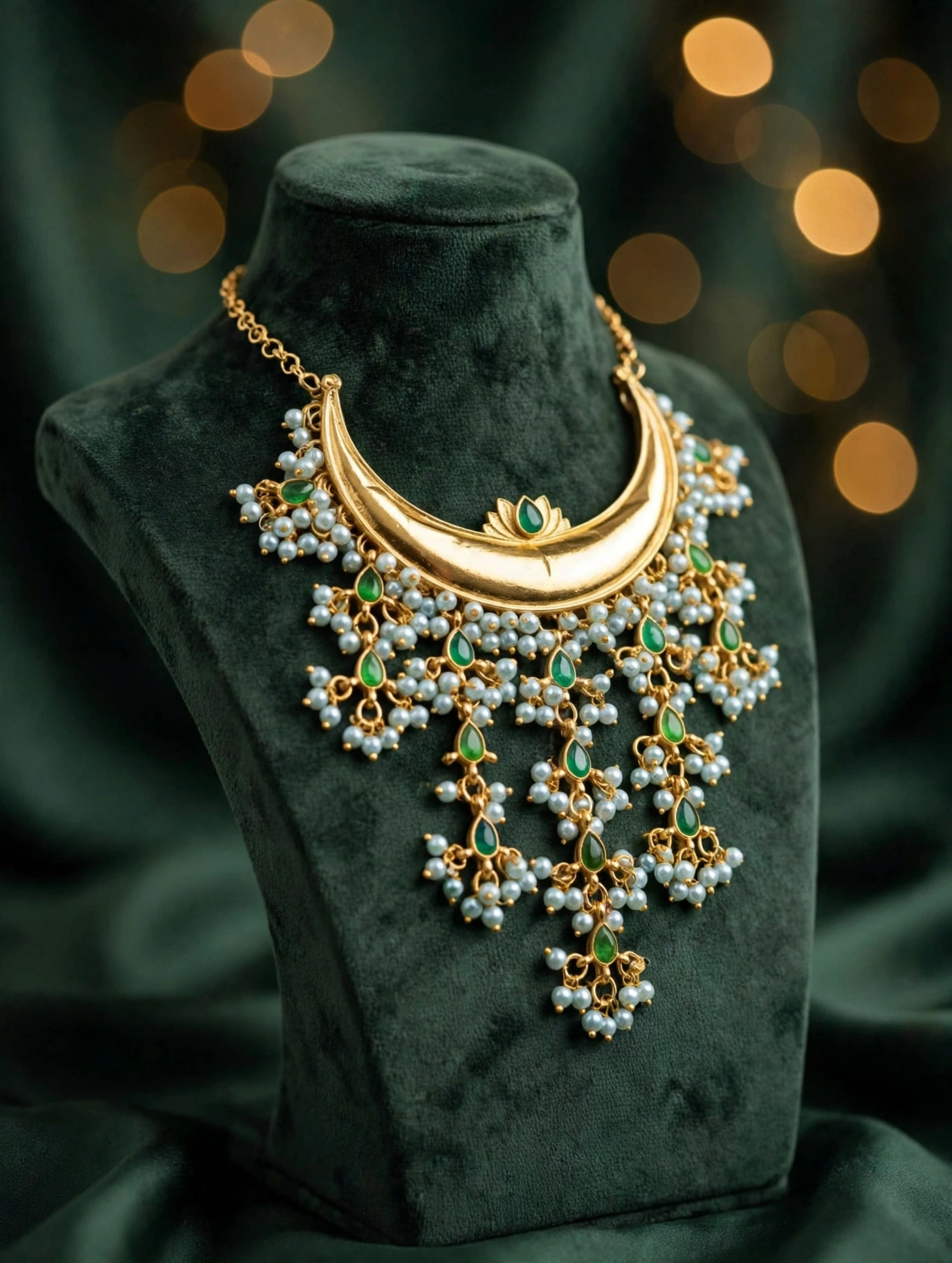 Gold Crescent Pearl Necklace Set — image 6