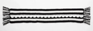 Black & White Striped Crochet Scarf with Fringe