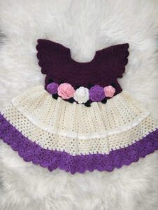Purple & Cream Crochet Baby Dress