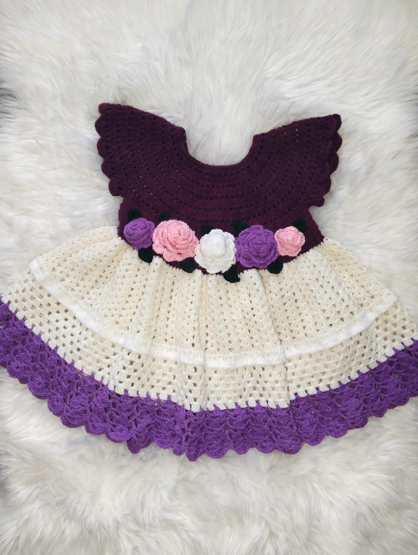 Purple & Cream Crochet Baby Dress — image 1