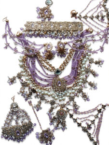 Lavender Kundan Bridal Jewellery Set – Choker, Layered Necklace, Earrings & Maang Tikka