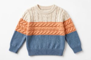 Kids Cream Peach & Blue Cable Sweater