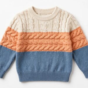 Kids Cream Peach & Blue Cable Sweater — image 1