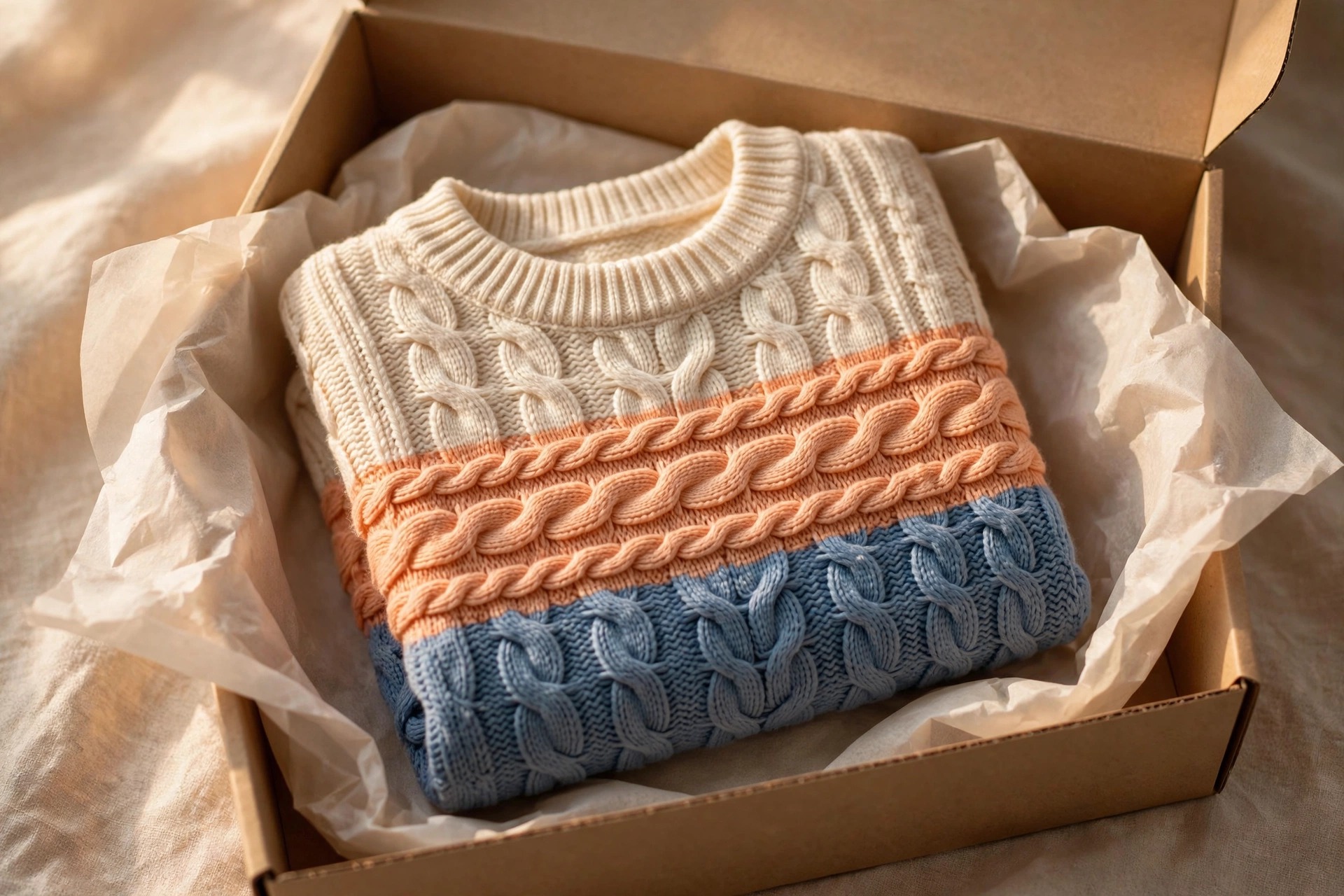 Kids Cream Peach & Blue Cable Sweater — image 4