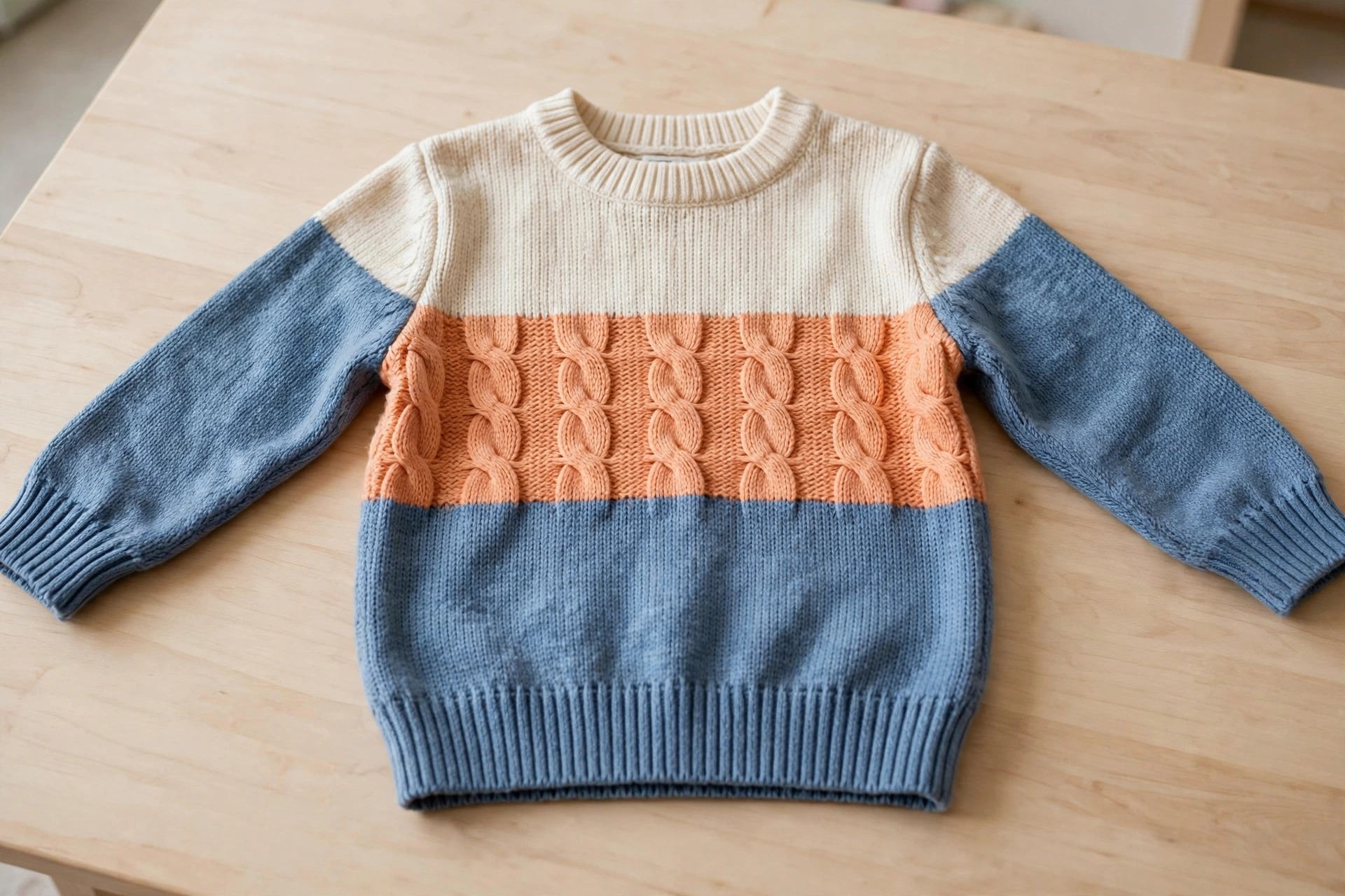Kids Cream Peach & Blue Cable Sweater — image 5