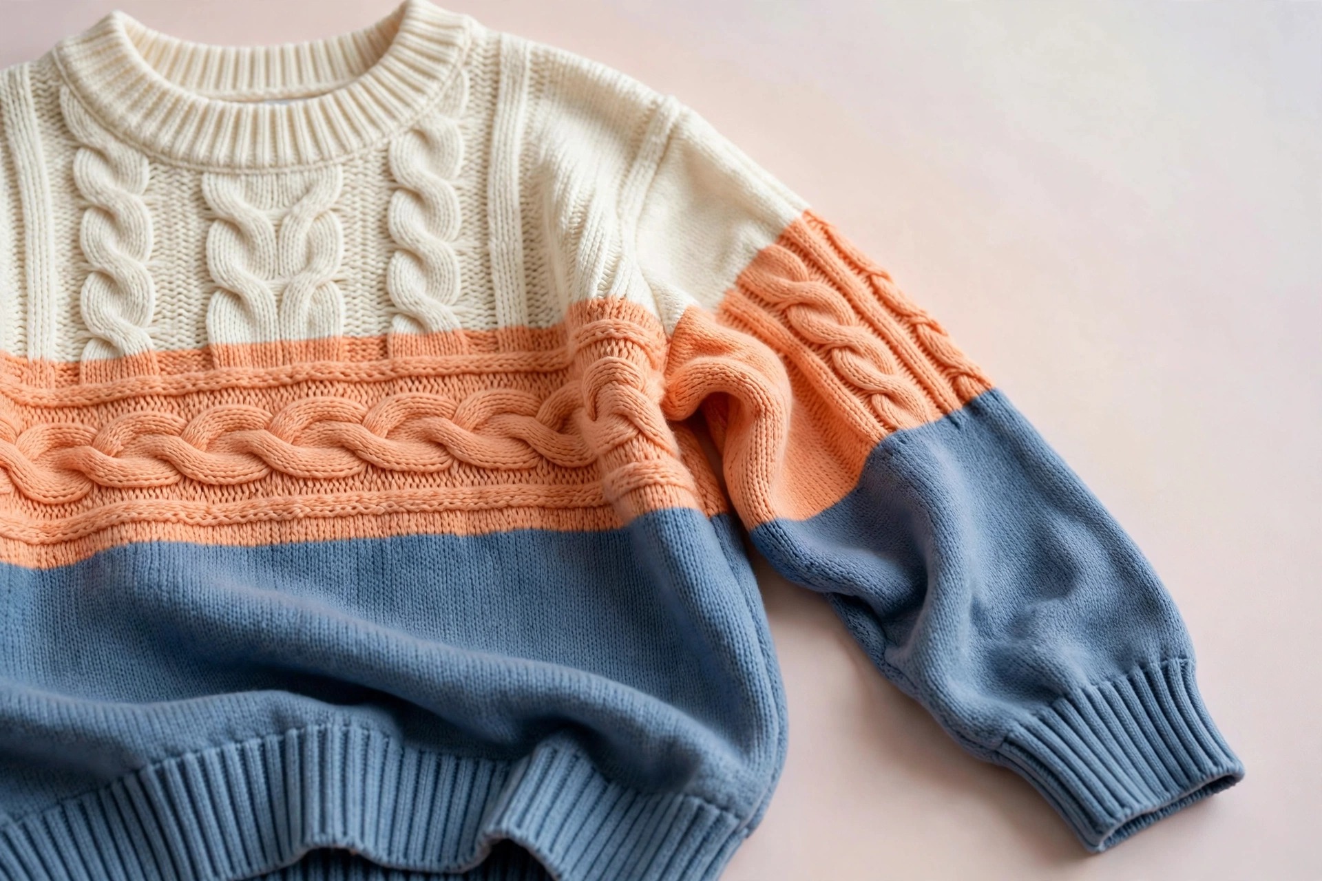 Kids Cream Peach & Blue Cable Sweater — image 6