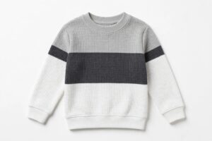 Kids Grey Striped Waffle Sweater