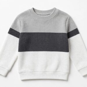 Kids Grey Striped Waffle Sweater — image 1