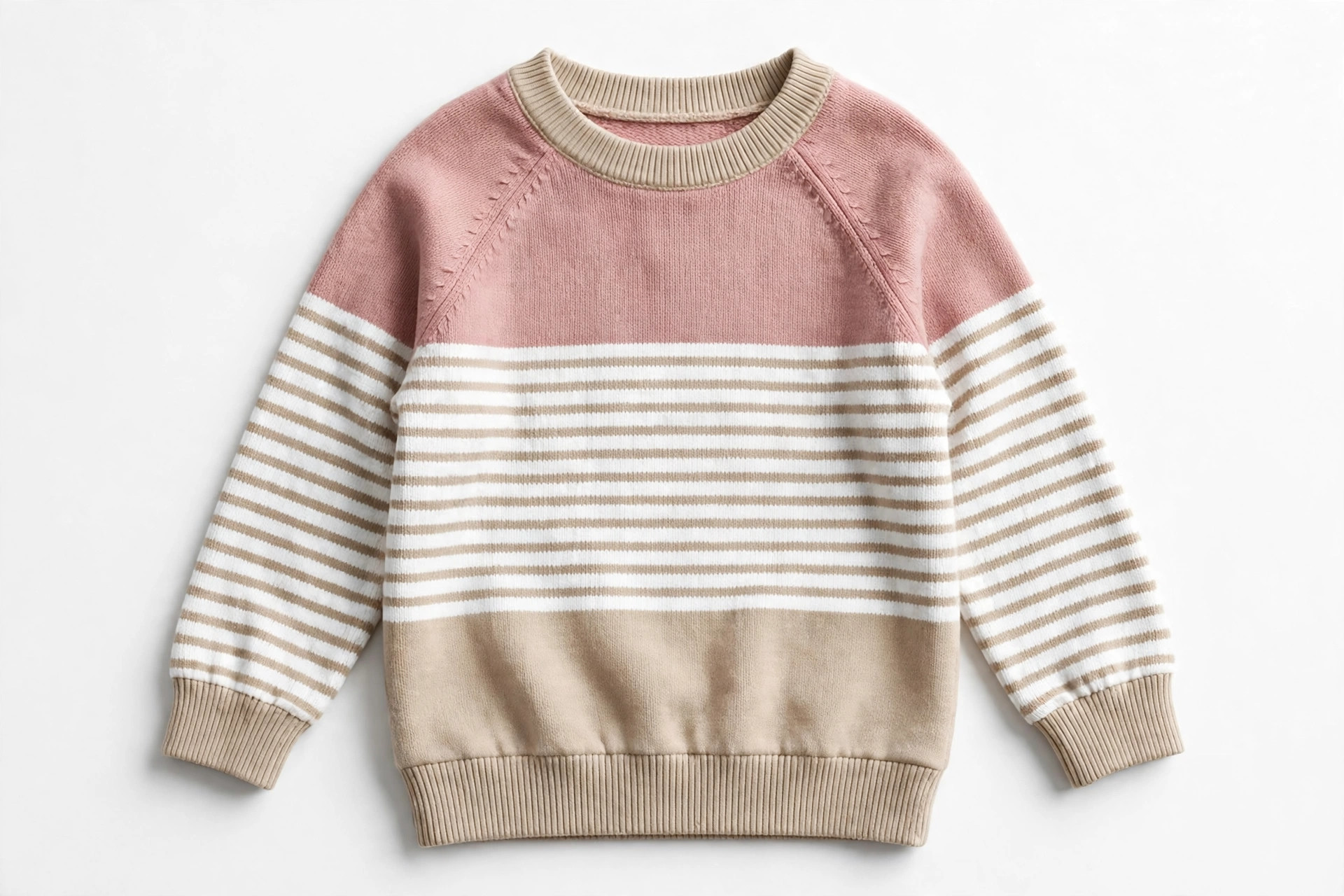 Kids Pink White & Beige Striped Sweater — image 1