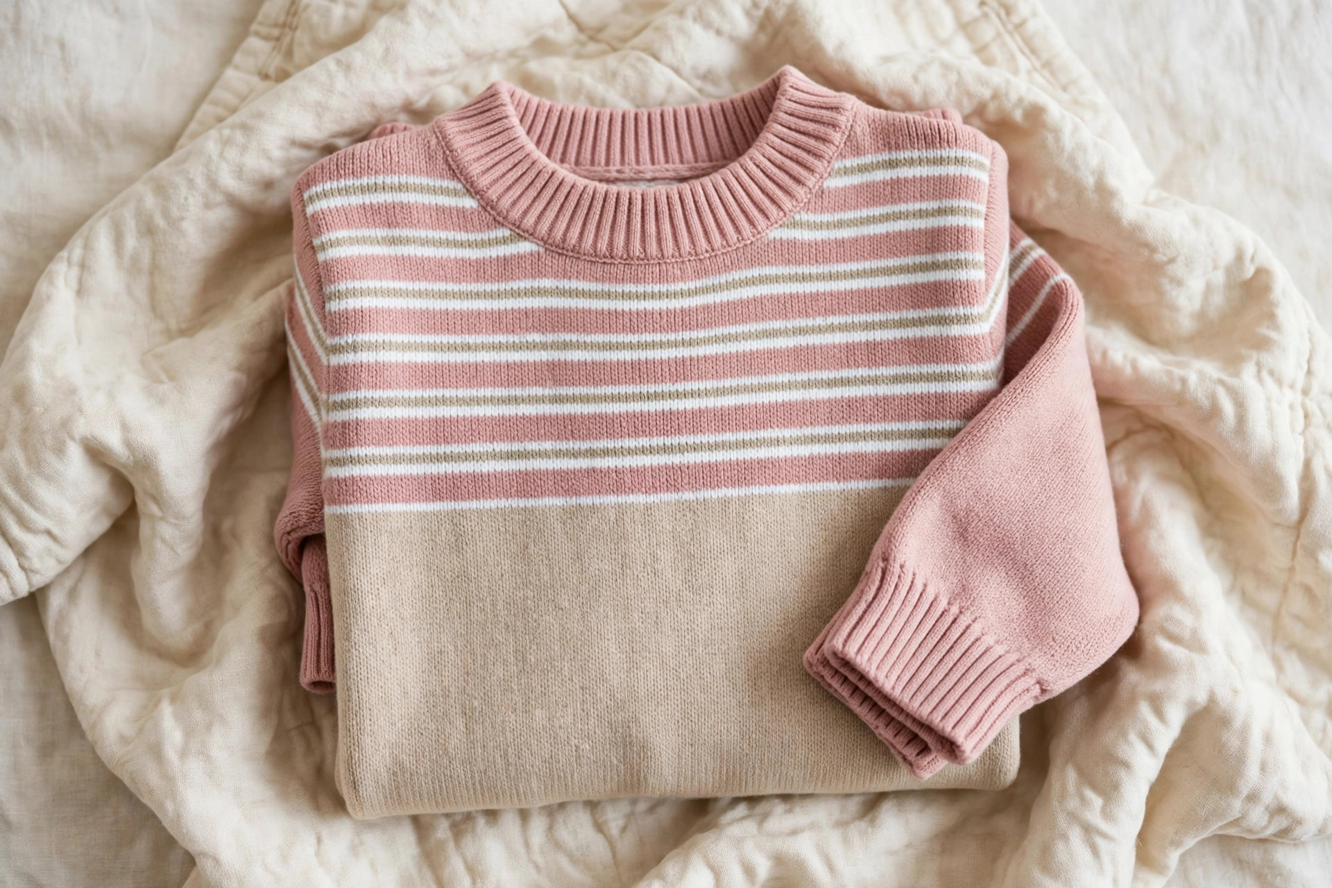 Kids Pink White & Beige Striped Sweater — image 2