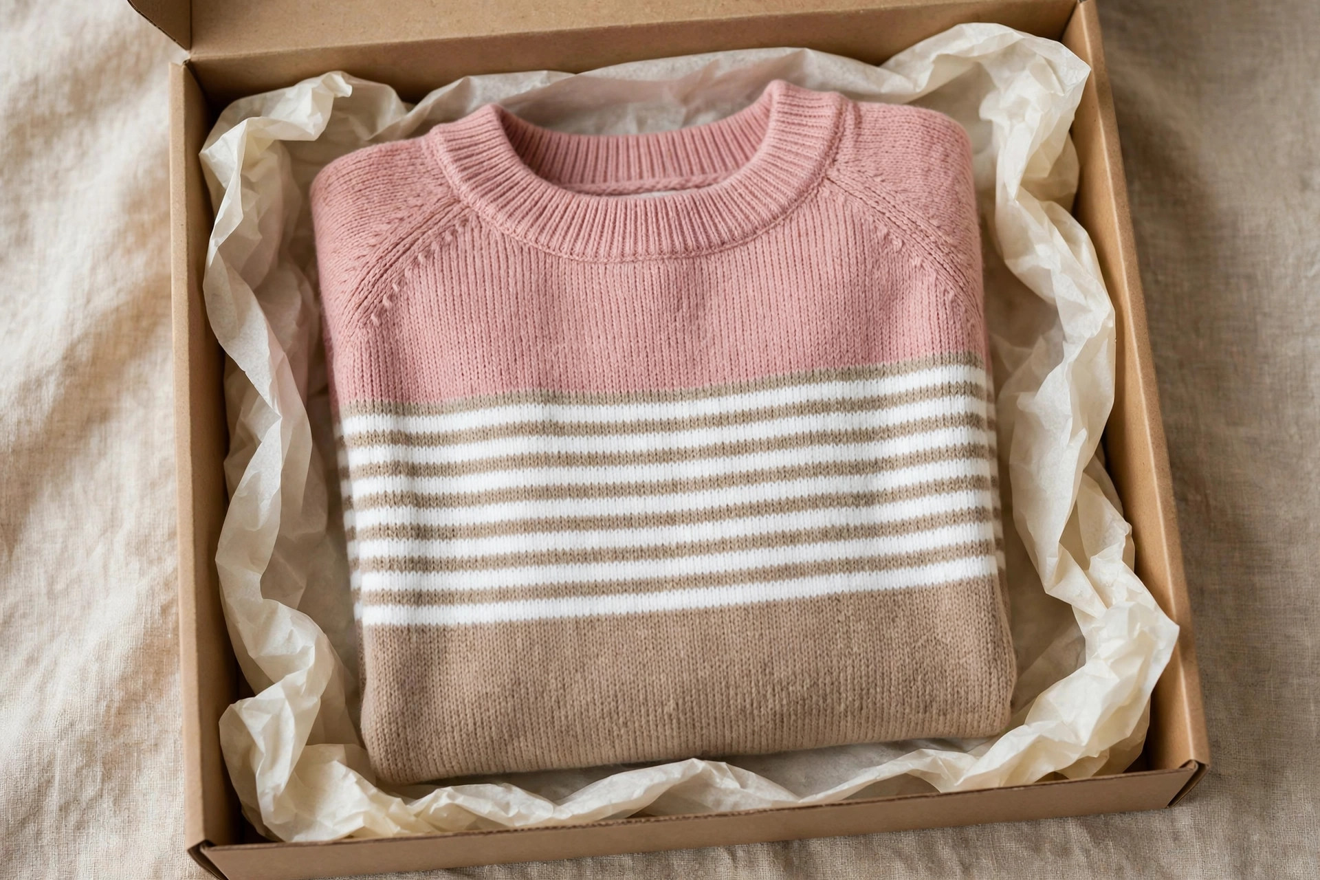 Kids Pink White & Beige Striped Sweater — image 4