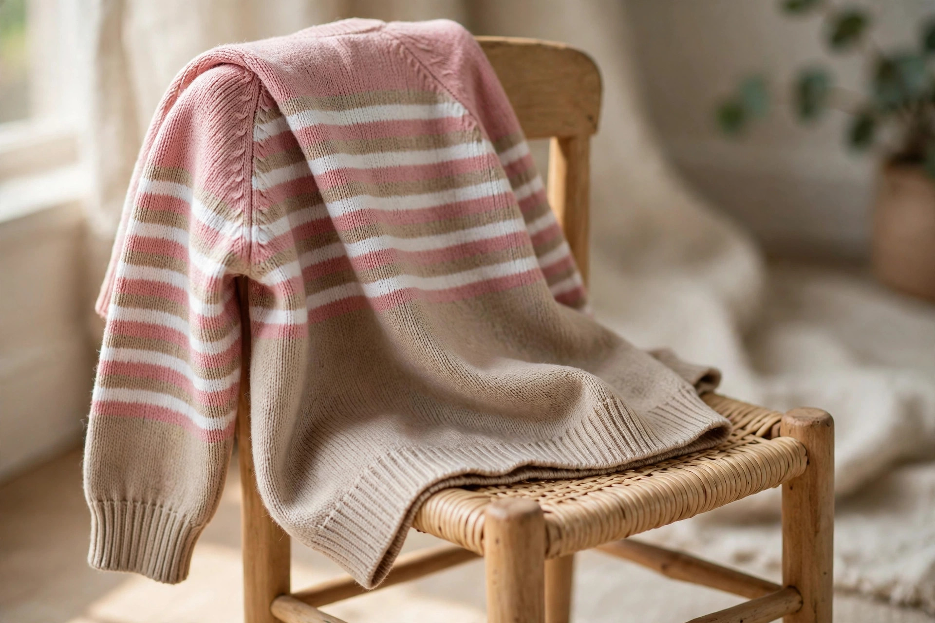 Kids Pink White & Beige Striped Sweater — image 6