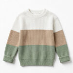 Kids White Beige & Sage Striped Sweater