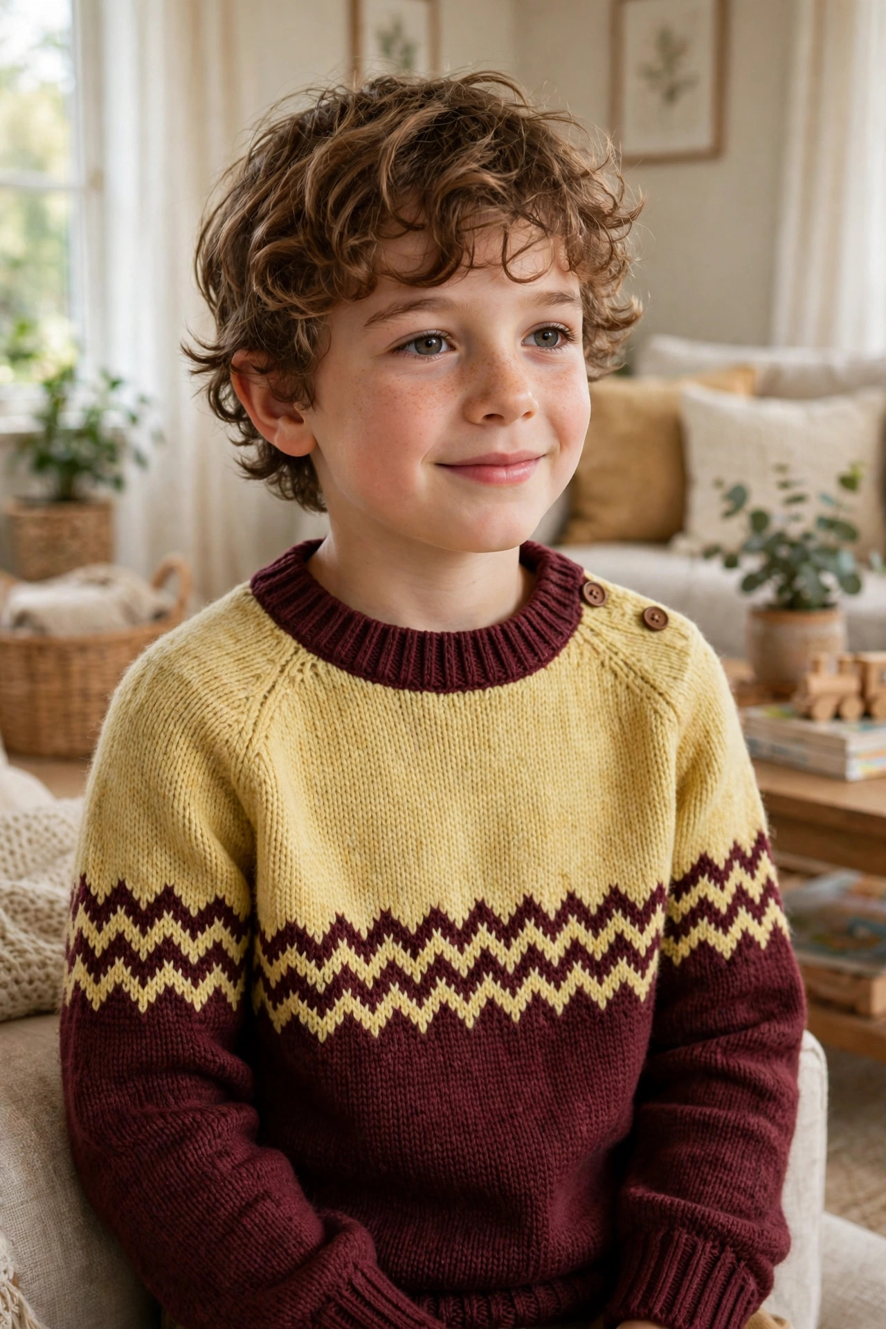 Kids Yellow & Maroon Fair Isle Sweater — image 2
