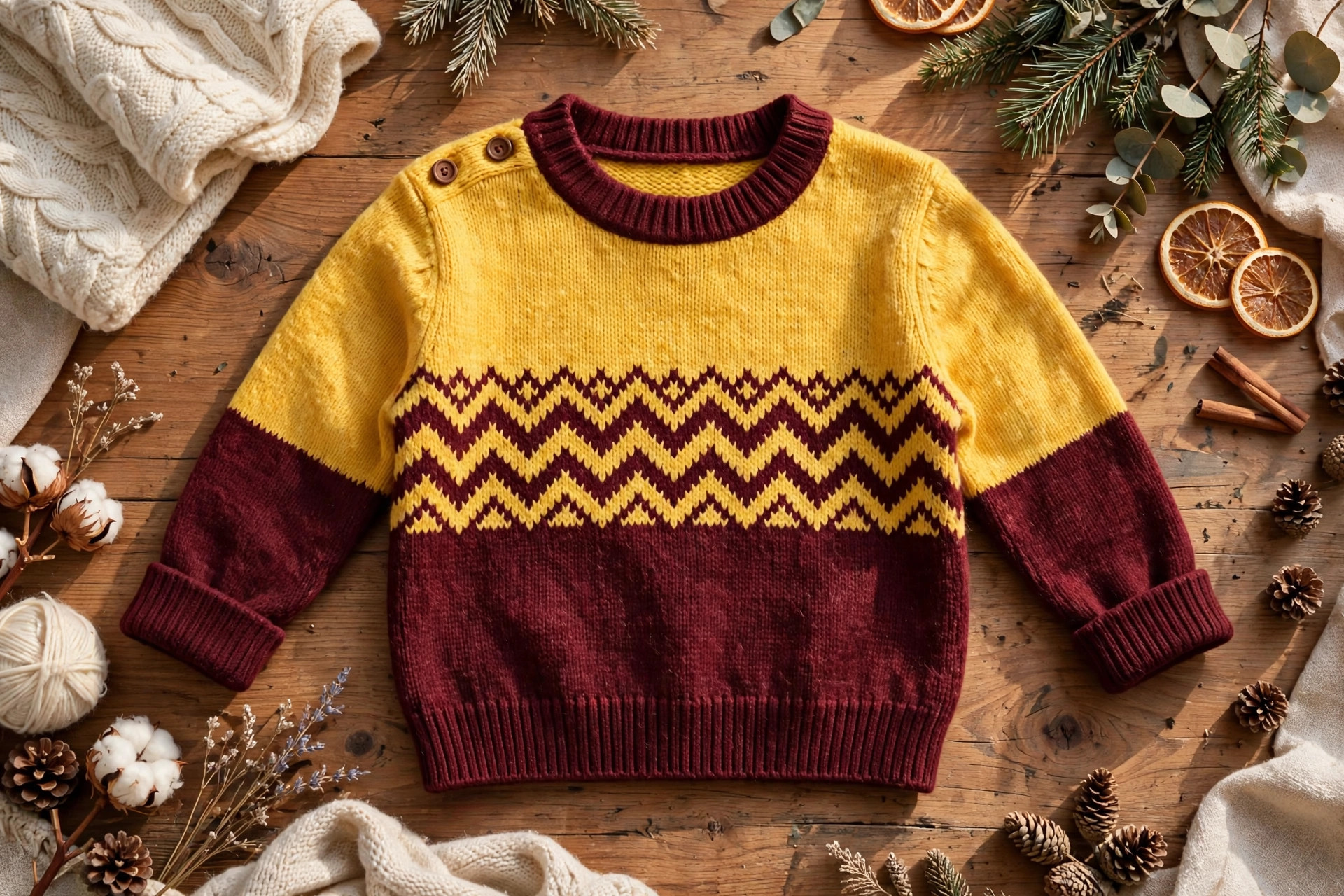 Kids Yellow & Maroon Fair Isle Sweater — image 5