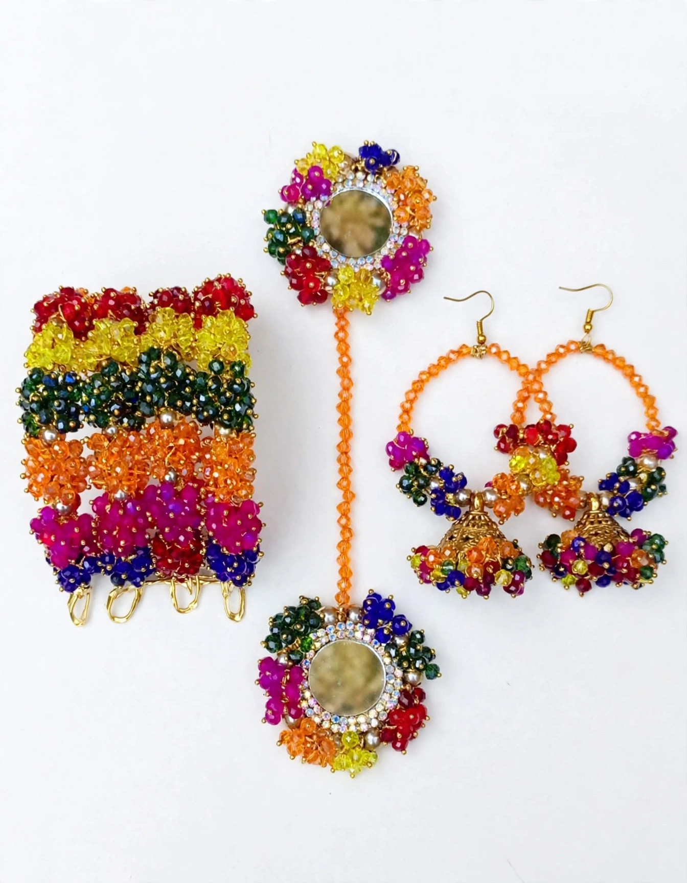 Rainbow Crystal Beaded Mirror Jewellery Set — image 1