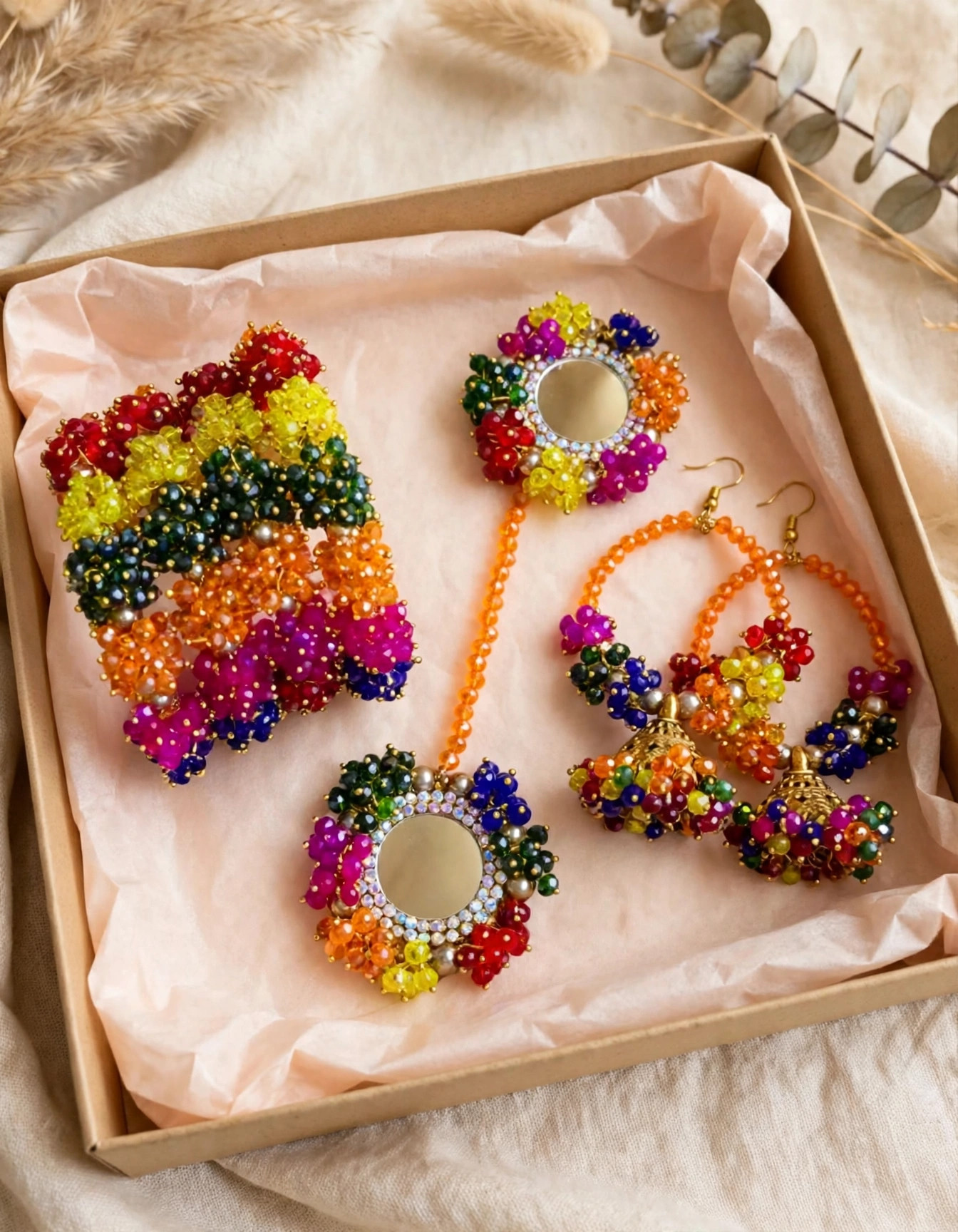Rainbow Crystal Beaded Mirror Jewellery Set — image 4
