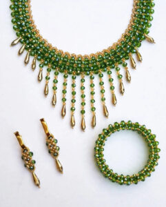 Green Crystal Fringe Necklace Set