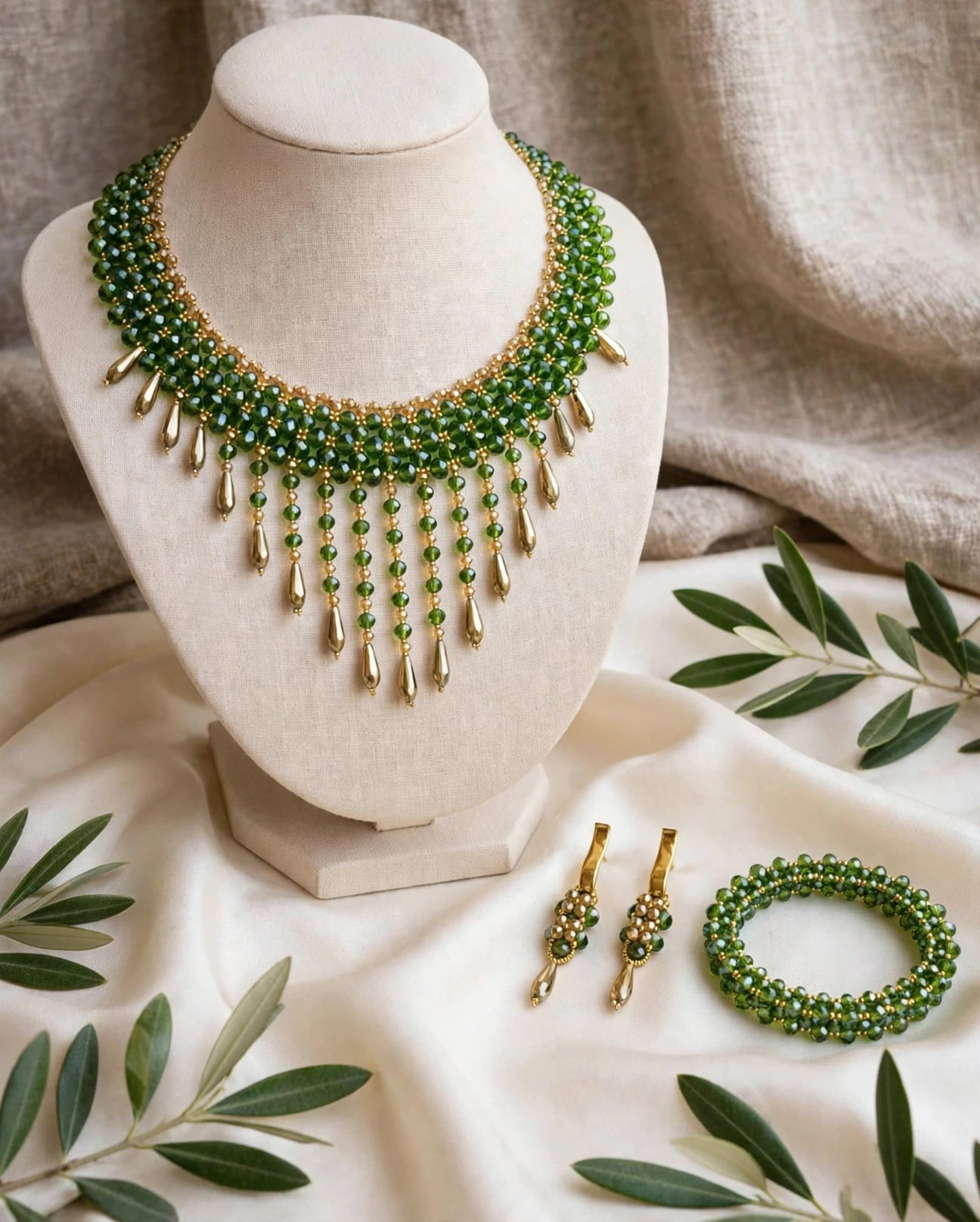 Green Crystal Fringe Necklace Set — image 5